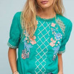 Anthropologie Maeve Embroidered Floral Blouse